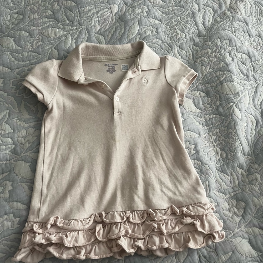 Ralph Lauren Kids' Polo Shirt in Cream with Ruffle Detail